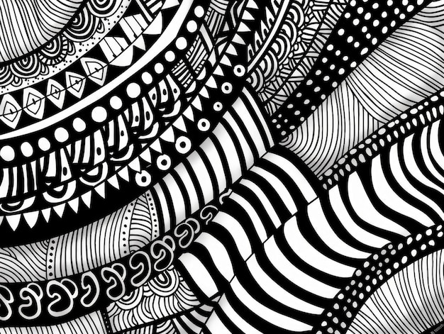 Photo captivating monochrome doodle art design featuring a mesmerizing array of intricate geometric patter