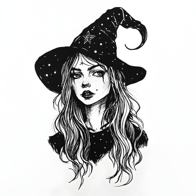 Photo captivating monochrome witch portrait with mystical tattoo