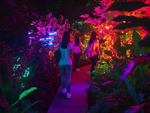 Photo captivating nighttime garden tour with glowing bioluminescent plants and enchanted moody lighting