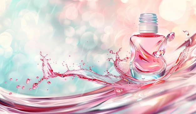 Captivating perfume bottle surrounded by vibrant pink splash