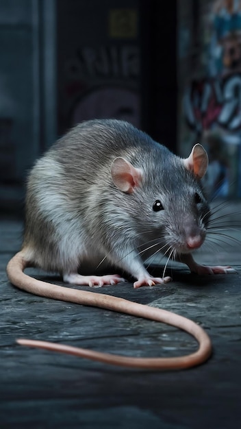 A captivating photograph of a gray rat showcasing its sleek and agile body