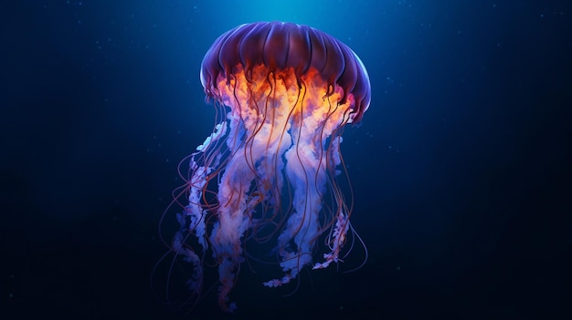 A captivating photograph of a jellyfish suspended in the water column its tentacles extended elegan