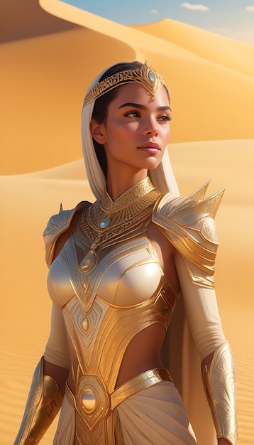 A Captivating Portrait of the Beautiful Desert Princess in Golden Sands Radiating Elegance and Seren