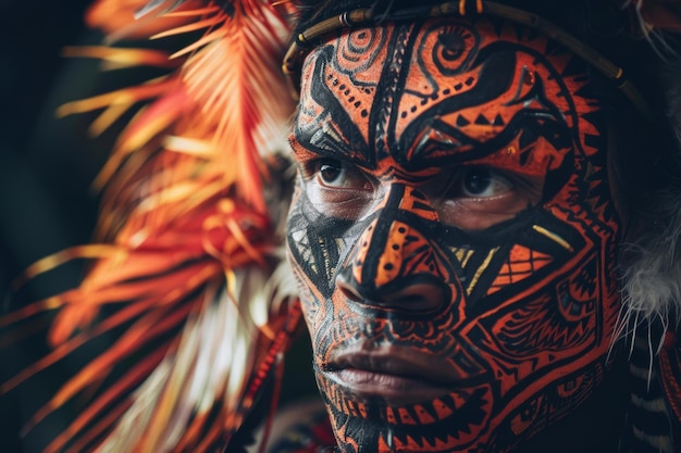 Photo a captivating portrait of a tribal dancer their body adorned with intricate patterns and symbols