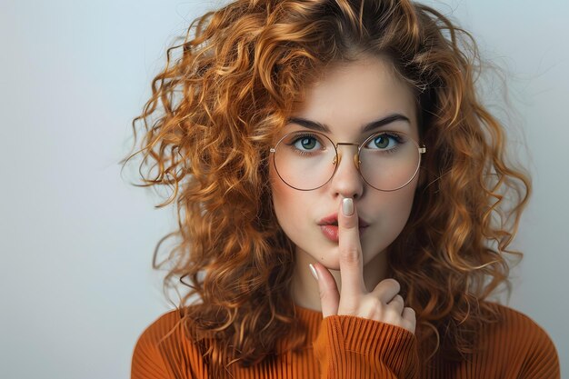 Photo captivating portrait of a young woman with curly hair and glasses