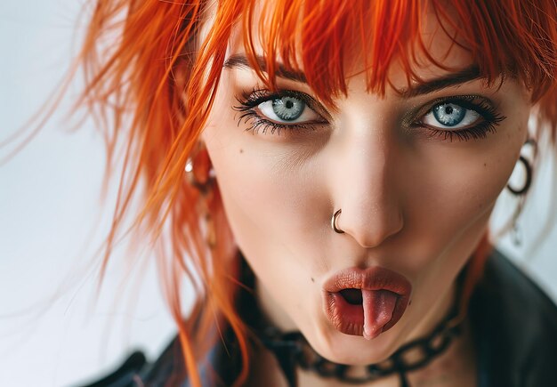 Photo captivating punk rock portrait with vibrant orange hair