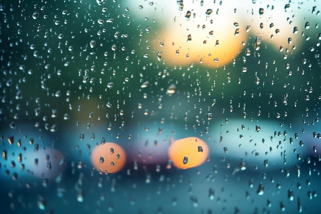 Captivating Rain Drops during Rainy Day Outside Window Glass with Blurred Background Created with Ge