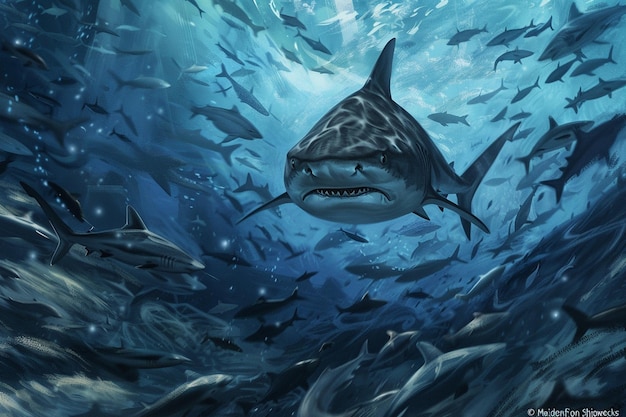 A captivating scene of a bull shark hunting in a s generative ai