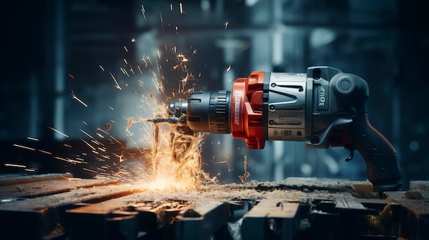 A captivating shot of a drill in action creating holes for various projects