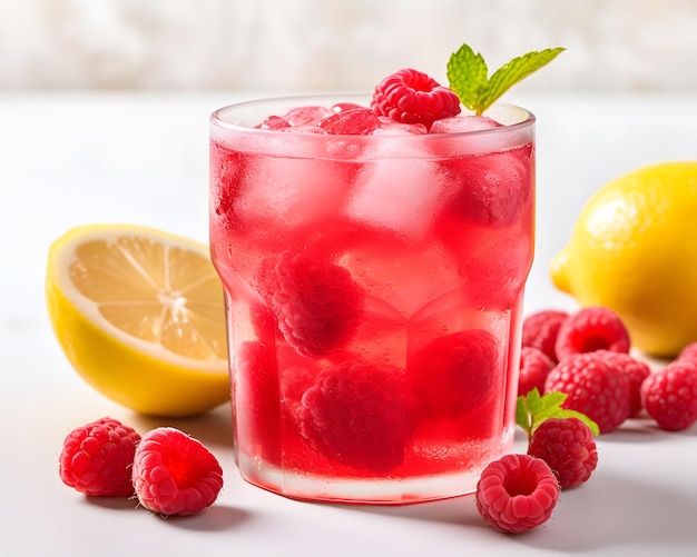 A captivating shot of a glass of sparkling raspberry lemonade Generative AI