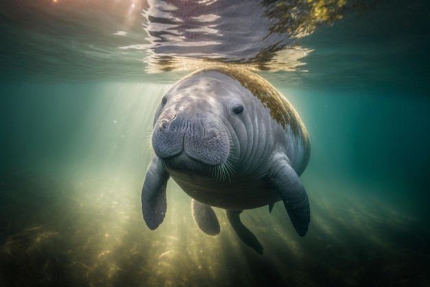 A Captivating Shot of a Manatee in the Ocean