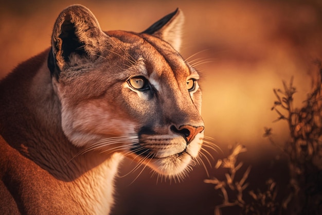 A Captivating Shot of a Puma in the Forest During Sunset