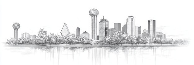 Photo a captivating singleline pencil sketch depicting the iconic dallas skyline showcasing the cit