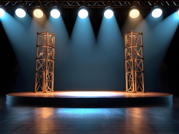 Photo captivating stage setup 3d rendering of an empty stage with lighting equipment