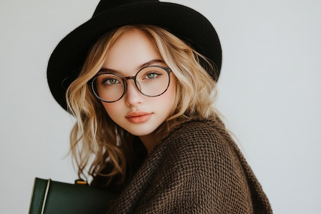 Photo a captivating studio portrait a young blonde woman showcases her unique style ai photo