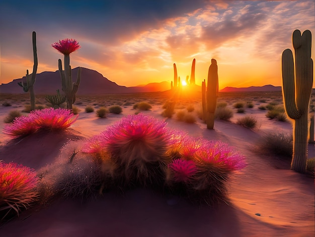 Captivating Sunrise Reveals Intricate Footprint Patterns the Desert Landscape generative ai