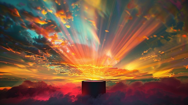 Photo captivating sunset painting with tower in clouds