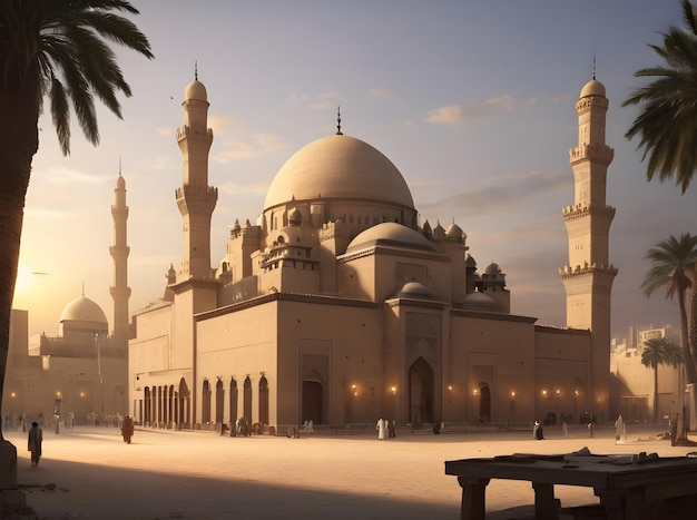 Captivating Sunset at Sultan Hassan Mosque Madrasa Cairo Citadel Egypt Generative AI