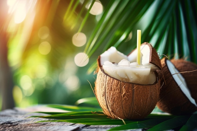 Captivating Tropical Oasis Indulge In The Allure Of Exotic Coconut Beverage With A Perfectly Symmet