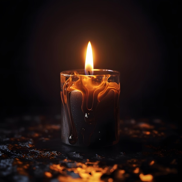 A captivating upclose shot of a lit candle against a shadowy background Generative AI