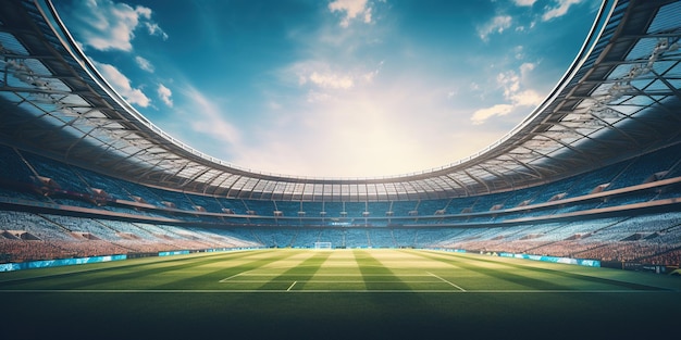 The captivating view of an empty soccer stadium where the echoes of past cheers intertwine with the anticipation of future matches AI Generative AI