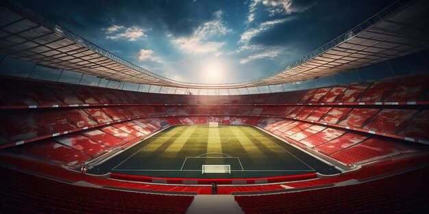 The captivating view of an empty soccer stadium where the echoes of past cheers intertwine with the anticipation of future matches AI Generative AI