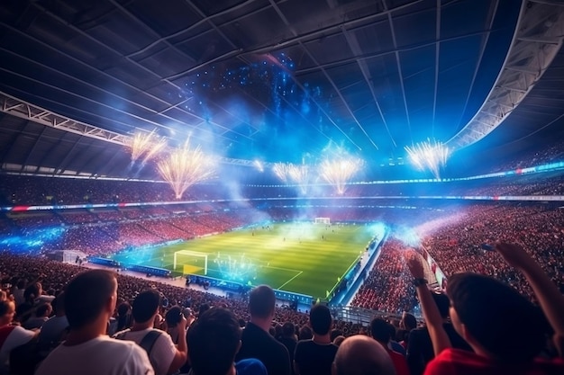 A captivating view inside a soccer stadium with enthusiastic fans Generative Ai