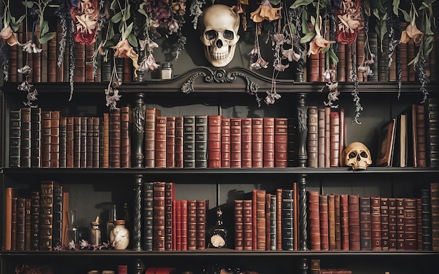 A captivating vintage gothic bookshelf