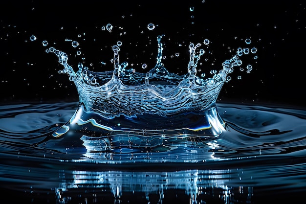 Photo captivating water splash creating ripples in a dark background