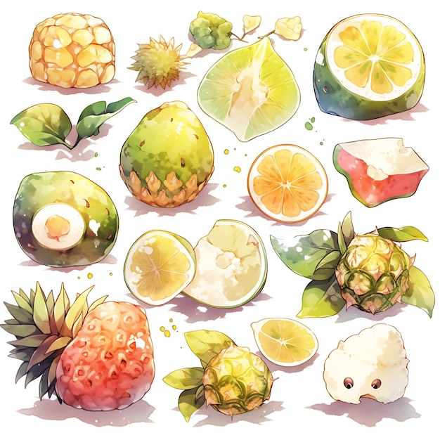 Photo captivating watercolor fruit drawings for a playful and colorful experience