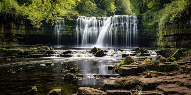 Captivating Waterfall in Wales Sgwd Ddwli Isaf on River Neath Perfect for Hiking Walking and