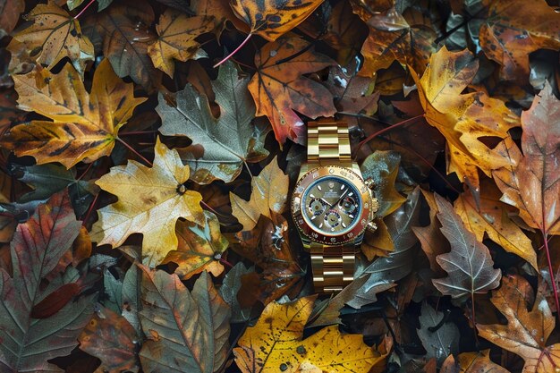 Capture the allure of a gold wristwatch nestled am generative ai