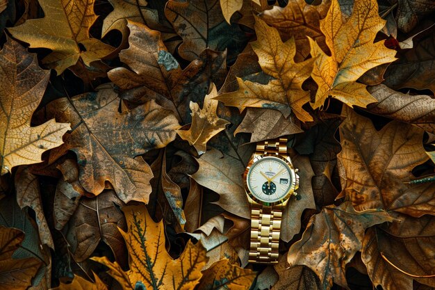 Capture the allure of a gold wristwatch nestled am generative ai