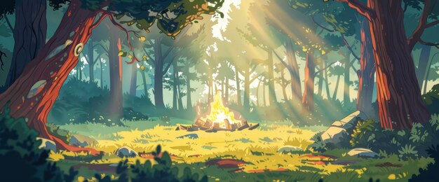 Capture The Beauty Of A SunDappled Forest Glade Cartoon style