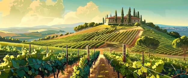 Capture The Beauty Of A SunKissed Vineyard Cartoon style