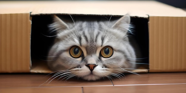 Capture the Charm Scottish Fold Cat in a Box from a Fresh Perspective Concept Scottish Fold Cat Creative Photography Box Photoshoot Fresh Perspective Charming Pets