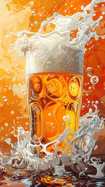 Capture the dynamic essence of beer foam splashing in midair outlined for tracing purposes in a digital illustration