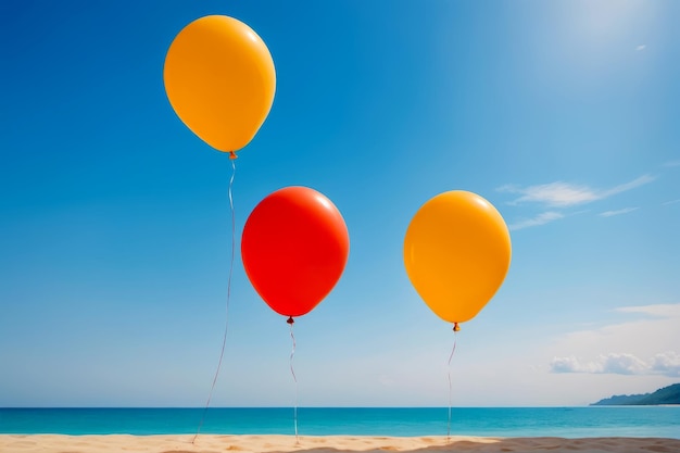 Capture the essence of tranquility Colorful balloons a tropical beach and endless blue skies AI Generated