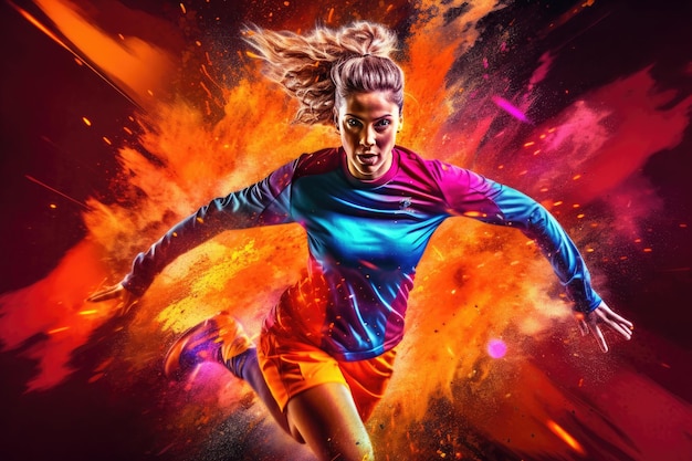 Capture the excitement and energy of a women soccer football AI Generated