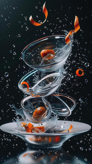 Photo capture the intricate dance of a futuristic dish being prepared in zero gravity