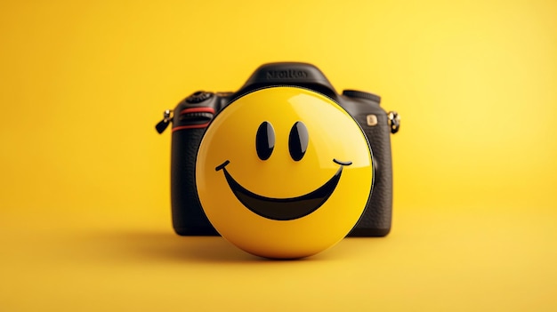 Capture the joy of World Smile Day with a cheerful smiley face beside a camera on a sunny background