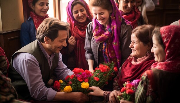 Photo capture the moment of family members exchanging eidi gifts during nowruz