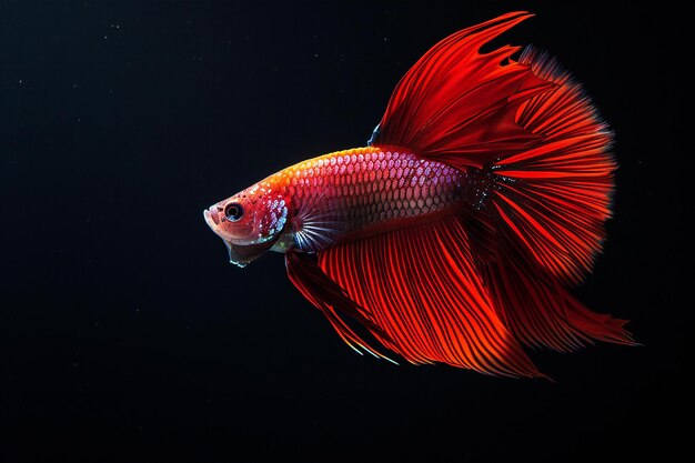 Capture the moving moment of red siamese fighting fish isolated on black background betta fish