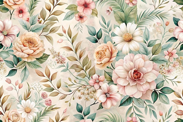 Capture a seamless floral pattern with delicate flowers and foliage