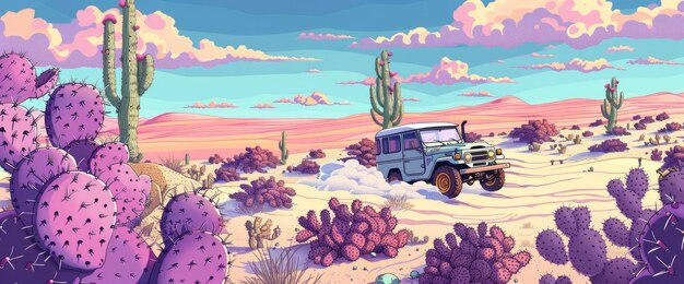 Capture The Serene Atmosphere Desert In A Whimsical Cartoon Scene Cartoon style