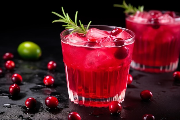 Capture sparkling cranberry mocktails with cranberry garnish