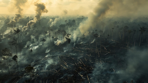 Capture the stark reality of our planet in distress where pollution deforestation and the climate crisis converge urging immediate action for survival high resolution DSLR