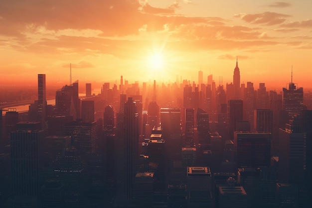 Capture the sun behind a city skyline