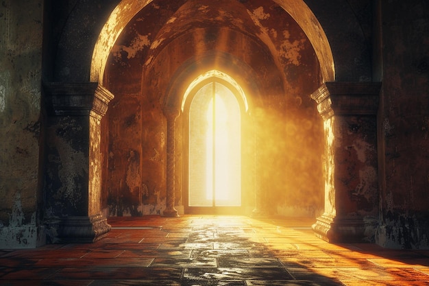 Capture the sun shining through an archway