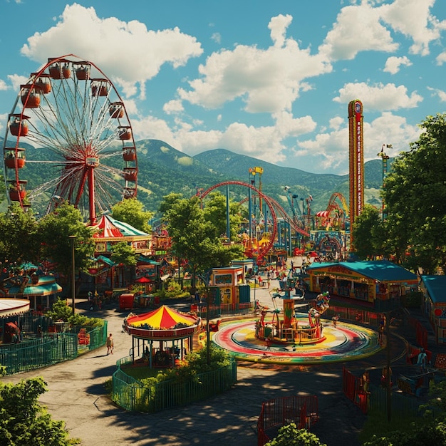 Capture the thrill of manhunt in a vast amusement park with rides and games